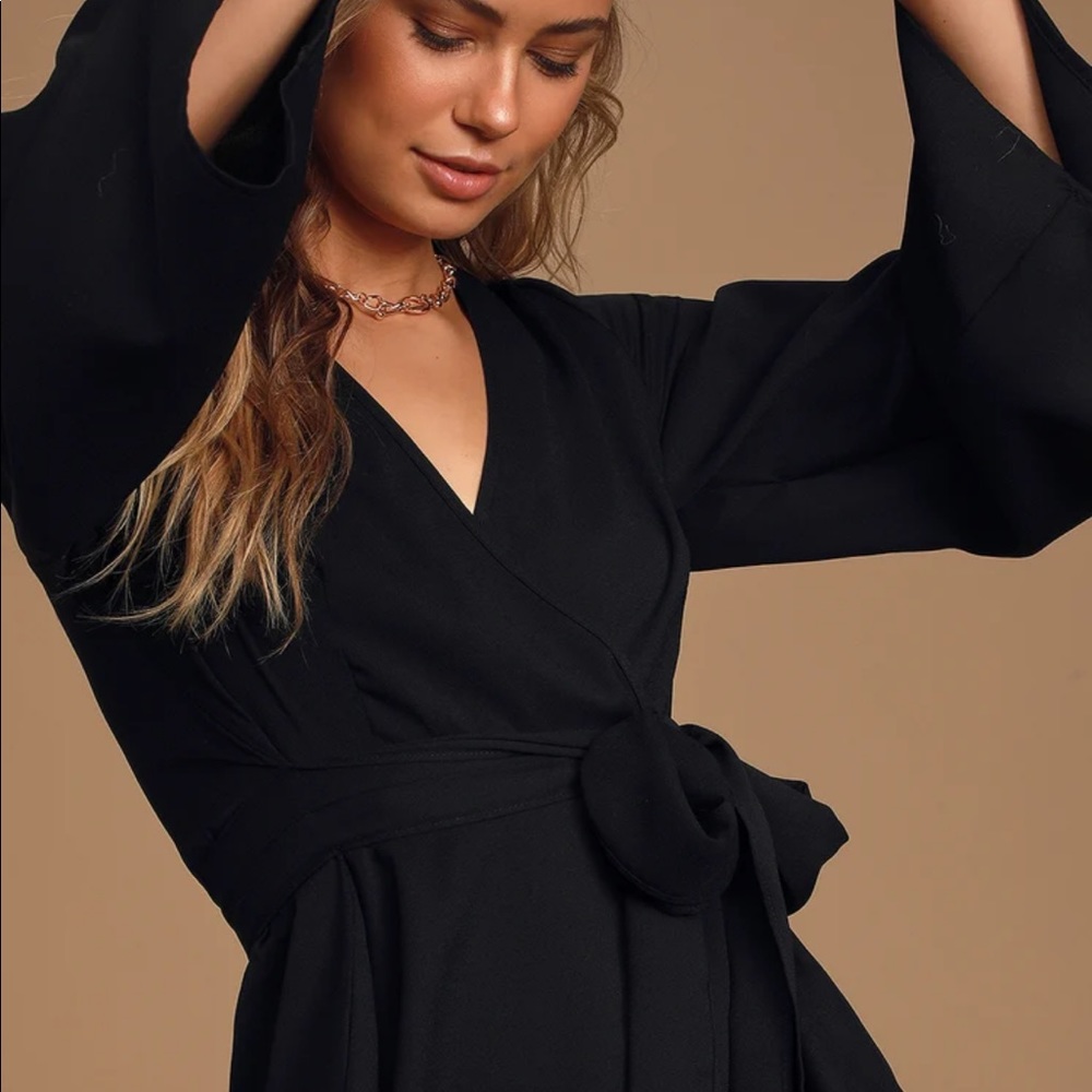 BCBG sheer black wrap top